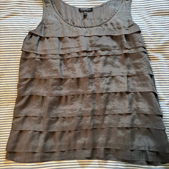 Eileen Fisher Gray Silk Habutai Ruffled Tank-- Size small-- EUC - Picture 2 of 8